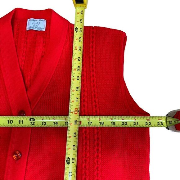Vtg Sweater Vest Red Grandpacore College Point Made In USA Button Up Pockets L - Picture 9 of 9